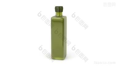 橄榄油瓶在白色背景上旋转